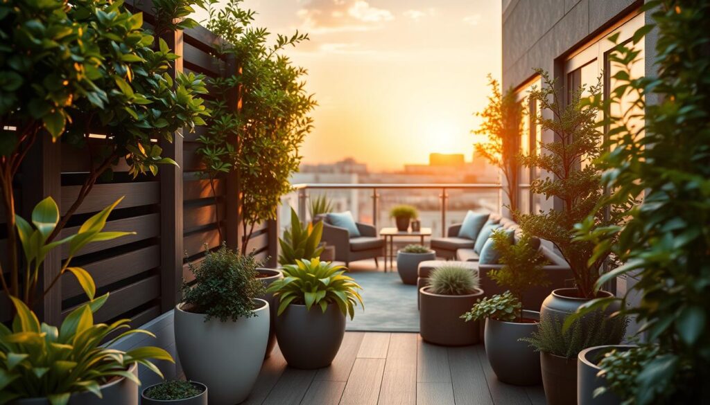 Balkon Pflanzkübel Sichtschutz als platzsparende Gartenlösung