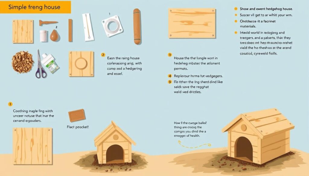 Schritt-für-Schritt-Darstellung des Baus eines einfachen Igelhauses aus Holz Schritt-für-Schritt-Darstellung des Baus eines einfachen Igelhauses aus Holz