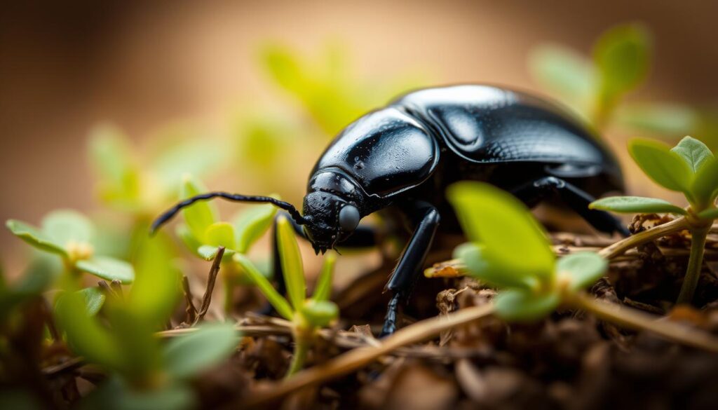 Schwarze Käfer im Habitat