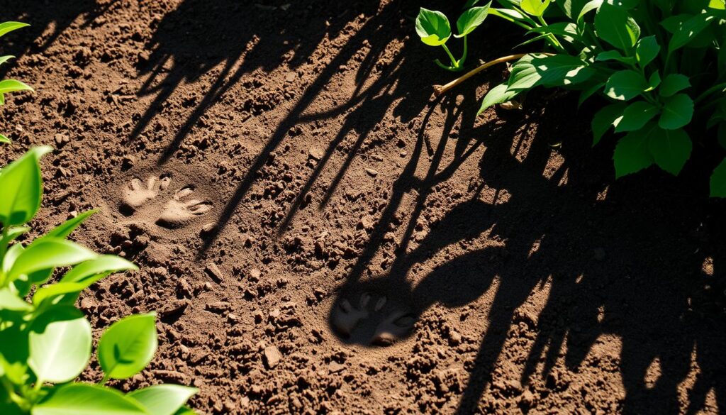 Waschbärspuren im Garten