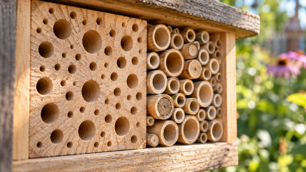 Wildbienen-Nistholz aus Holz und Bambus